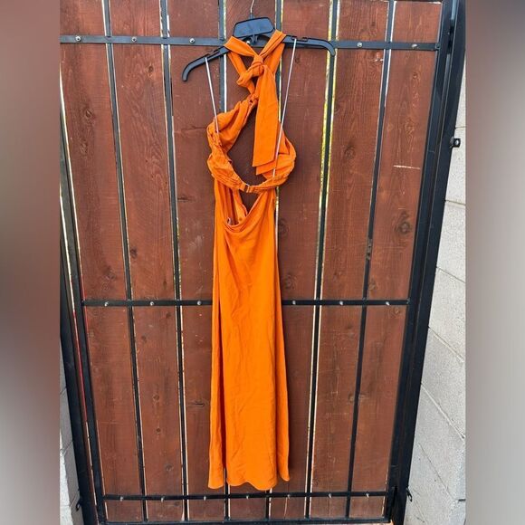 NWT Reformation Vivi Maxi Silk Cut Out Dress Citrus Orange Size 4 - Picture 4 of 11